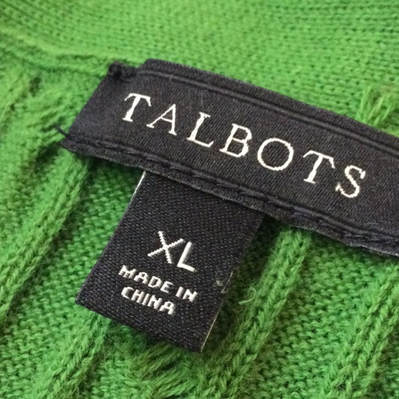 Talbots Cardigan Green Cable Stitch 5 Button Raglan Long Sleeve - Picture 2 of 3